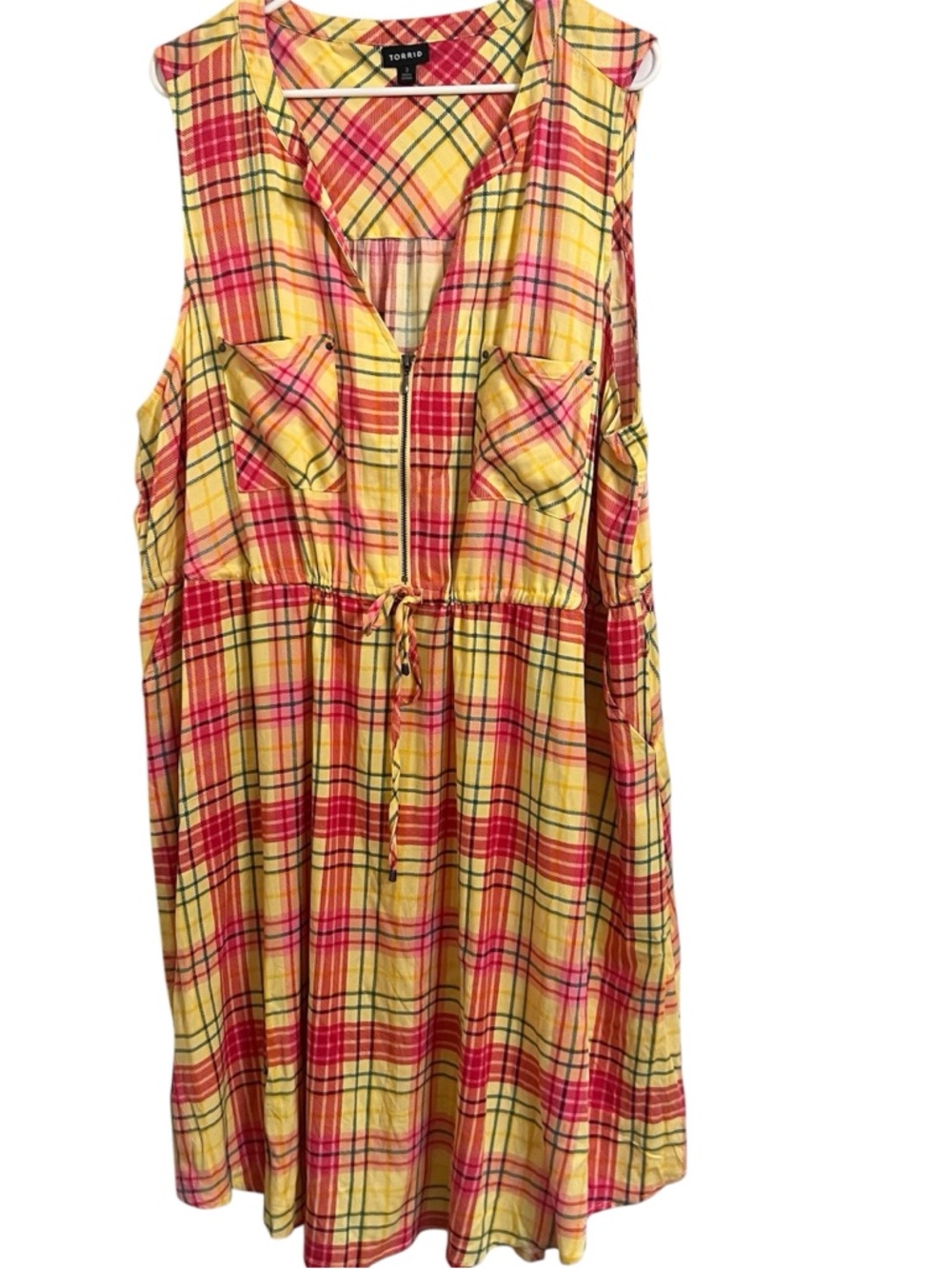 torrid dress plaid Pink and Yellow Zip-Front shirt dress 3x spring summer - Picture 3 of 10